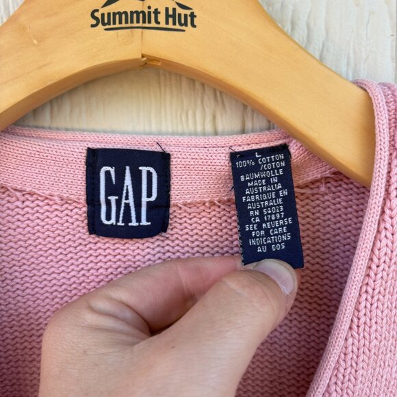 Vintage Gap Cardigan Women's Large Pink Cotton Knit Floral Grandma Cottagecore - Picture 2 of 9